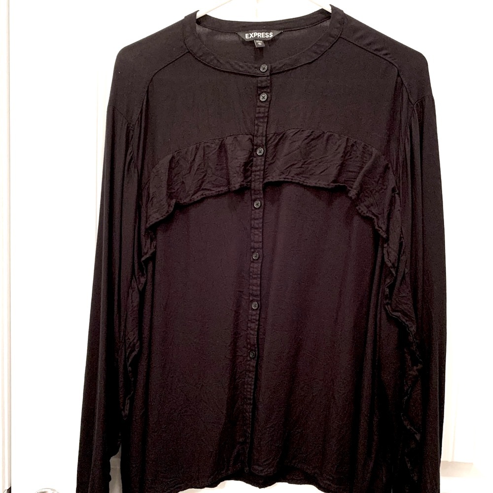 Express Ruffle Long Sleeve Button Up Top - Picture 2 of 7